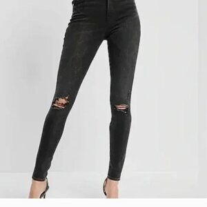 Express Jeans Black Faded Knee Distressed Supersoft Leggiing Midrise Size 2R